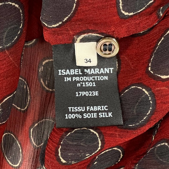 ISABEL MARANT Shirt Womens 34 XS Rust Red Polka Dot Sheet Silk Long Sleeve - Picture 9 of 16